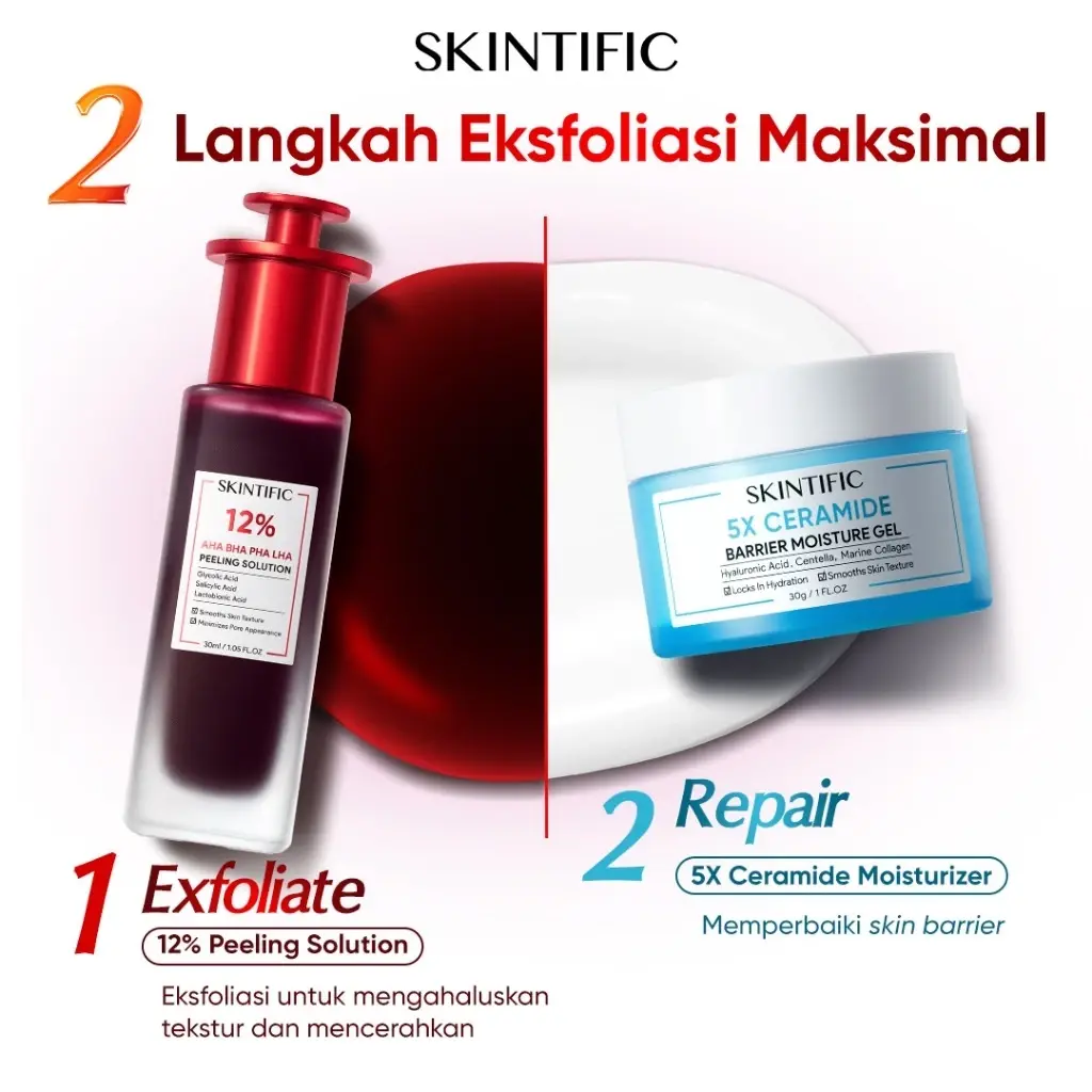 [READY STOCK] SKINTIFIC 2pcs Paket-Skincare Set|Acid Peeling Solution Serum 30ml + 5X Ceramide Barrier Moisturizer Gel