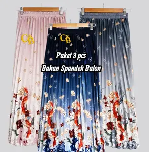 PAKET 3 PCS ROK PLISKET WANITA KOREAN STYLE / ROK PLISKET PAYUNG MOTIF BUNGA SPANDEX BALON ROK PLISKET DAISY BUNGA