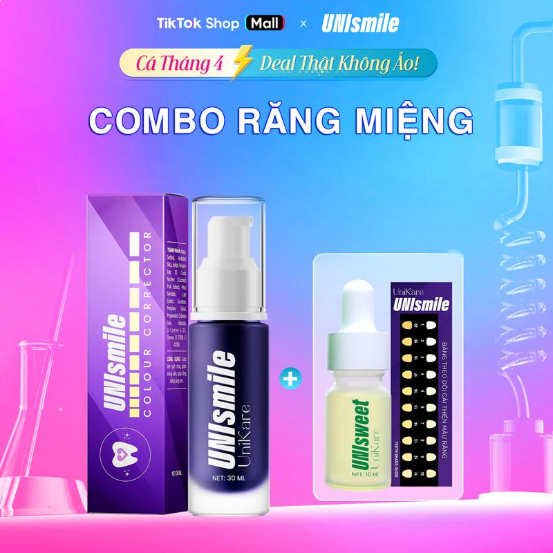 Combo Răng Miệng, Serum Hỗ Trợ Trắng Răng Unismile, Hỗ Trợ Cải Thiện Vàng Răng, Unikare, Dung Tích 30ml