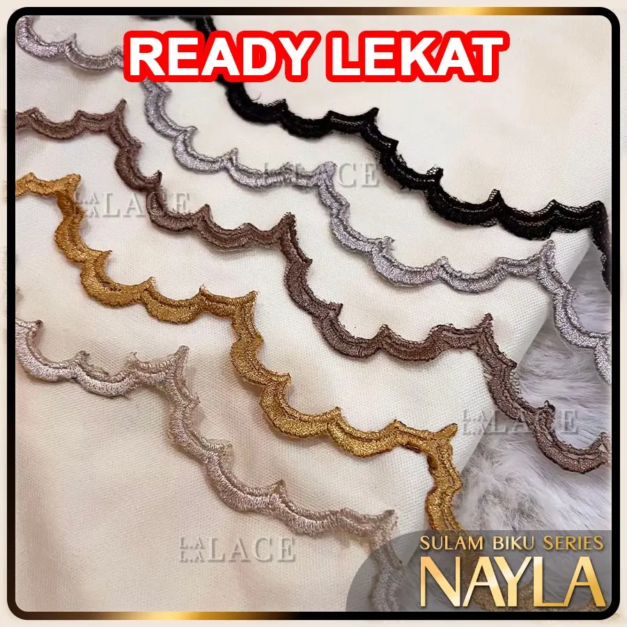 HOTFIX Sulam Biku Nayla Iron On [ HANYA PERLU IRON ] Siap Pelekat Fusible Tape Border Lace Kecil Sulam Express