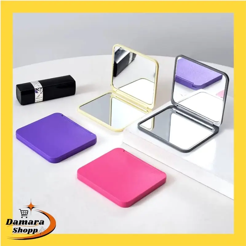 Cermin Lipat Dua Sisi Persegi Polos Kaca Make Up Lipat Traveling Kaca Rias Portable Kaca Mini Travel Size - Plastik