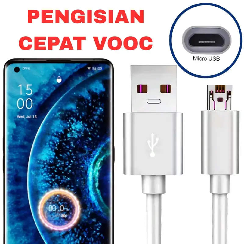 Kabel Data Premium Micro USB Vooc 2A Putih Hitam Pengisian Cepat - Cable Panjang 100 Cm 0