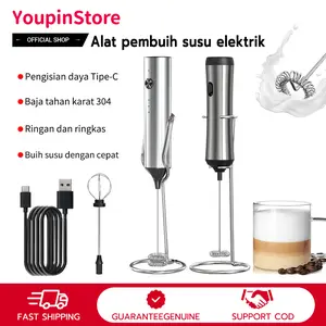 KLT Electric Milk Foaming Machine, High-Efficient Mixing Of Coffee Latte Food-Grade Materials, Stainless Steel Mixing Head Type-C Rechargeable, With/Without Bracket Mixer