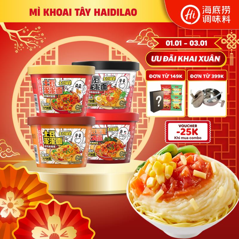   VOUCHER ĐỘC QUYỀN  Mì khoai tây nghiền lẻ – Đa dạng 4 vị Gà cay Hàn Quốc  Cà chua  Lẩu cay Tứ Xuyên  Thì là cay tê  Cà chua  Gà cay Hàn Quốc – Bữa ăn nhanh tiện 111G 