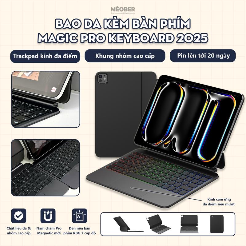 2025 Bao Da Kèm Bàn Phím Magic Pro Keyboard cho iPad by MèoBer dành cho iPad Trackpad kính Hít nam châm iPad bàn phím siêu nhạy pin lên tới 20 ngày