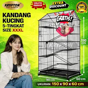Kandang Kucing Tingkat 5 EXTRA JUMBO 150x90x60 + RODA Model Rumah