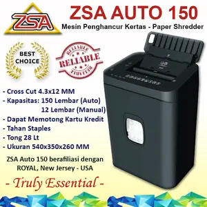 Mesin Penghancur Kertas ZSA AUTO 150, Paper Shredder Otomatis 150 Lembar, Manual 12 Lembar, Cross Cut 4.3x12mm, Original, Garansi Resmi, Official Store