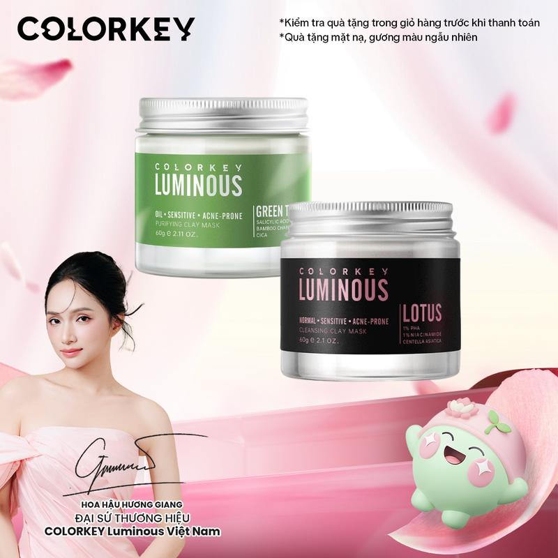 FLASH SALE Mặt Nạ Kem Bùn HOA SEN - TRÀ XANH COLORKEY LUMINOUS Cho Làn Da Rạng Rỡ Hộp 60g