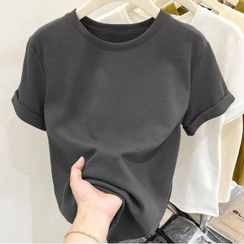 Áo Thun Ngắn Tay 100% Cotton Nguyên Chất, Màu Trơn Dành Cho Nữ, Dáng Rộng Rãi Và Dễ Phối Đồ, Cổ Tròn, Đế Vai Trước, Thích Hợp Cho Mùa Hè, Áo Trên 8