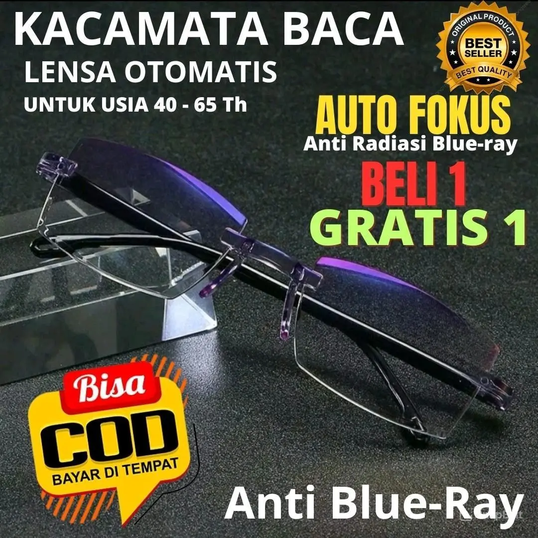 Kacamata Baca Dan Jalan 2 in 1 Lensa Double Fokus Anti Radiasi Blueray Pria Wanita Beli 1 Gratis 1 Free Box Dan Lap