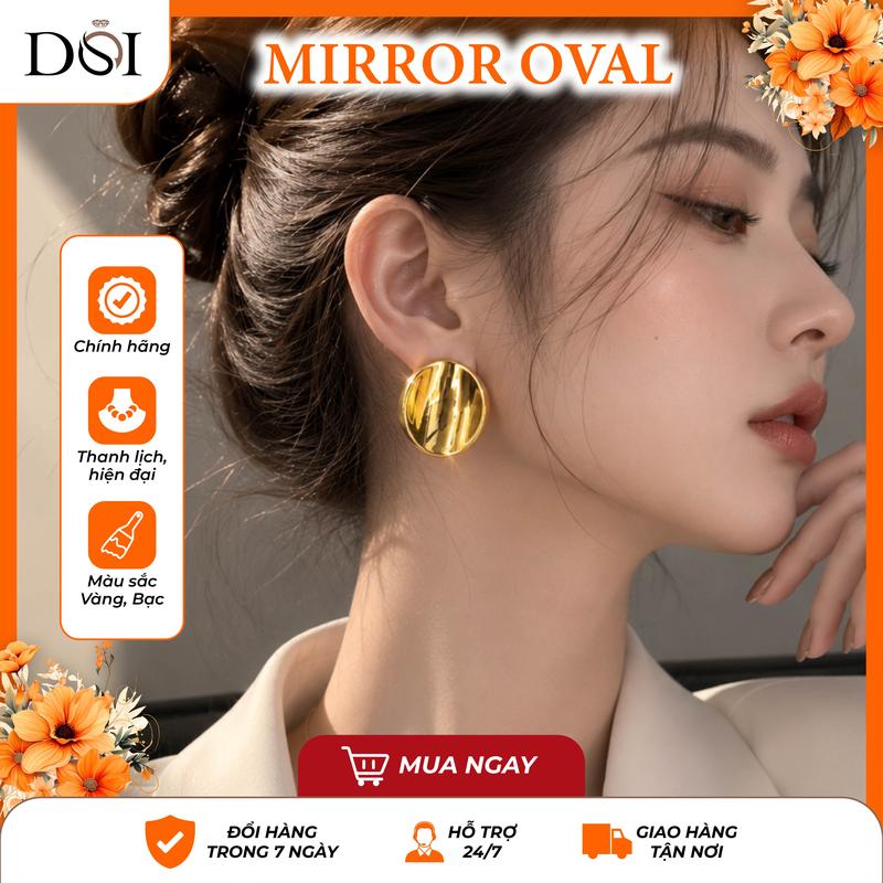 Bông tai nữ Mirror Oval DOI titanium oval bản lớn bóng gương thanh lịch hiện đại đi làm đi chơi dự tiệc - BT55 khuyên