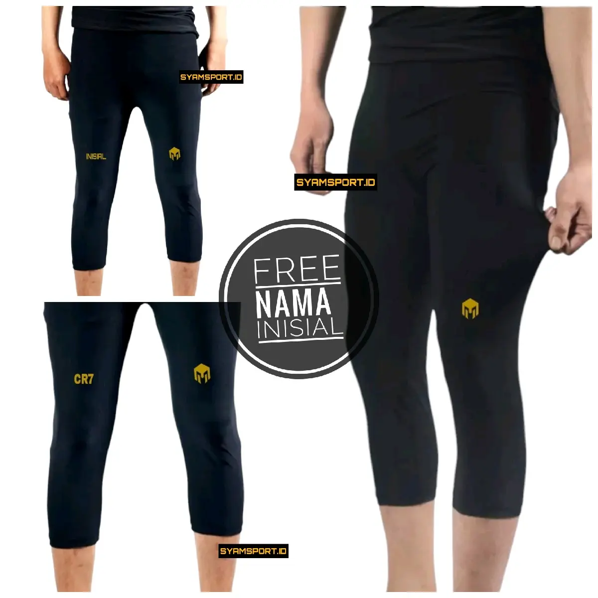 Celana Legging Olahraga 3/4 FREE INISIAL | Legging Olahraga Ketat Elastis Melar | Celana Ketat 3/4 Olahraga
