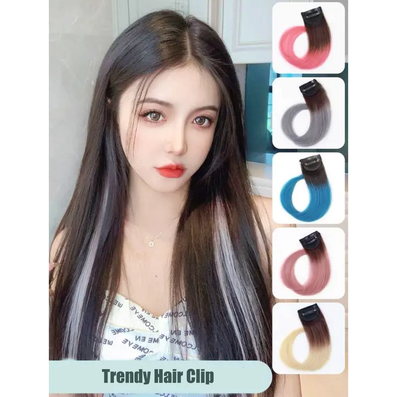 Rambut Jepit palsu Colourful Extention Wanita pemanjang rambut warna warni / Wig rambut palsu wanita 1