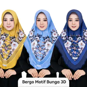 kasturi hijab bergo instan daily printing bunga 3D  size L kerudung Muslim