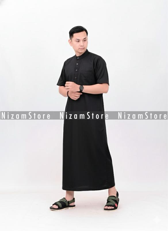 Gamis Pria Jubah Lengan Pendek Kancing Snap Muslim Dewasa Katun Premium Hitam Putih Abu Haji Umroh Gamis Pria Jubah Lengan Pendek Kancing Snap Muslim Dewasa Katun Premium Hitam Putih Abu Haji Umroh
