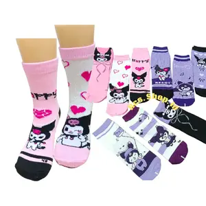 3, 6 pasang kaos kaki anak perempuan usia 4-10 tahunan, anak TK,  karakter kuromi, katun spandek tebal dan lembut Fashion