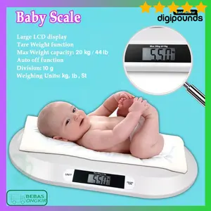 Taffware Digipounds Timbangan Badan Bayi Balita Digital 825 Kapasitas 20kg Desain Lengkung Aman untuk Bayi dengan Akurasi Tinggi dan Layar LCD Jelas
