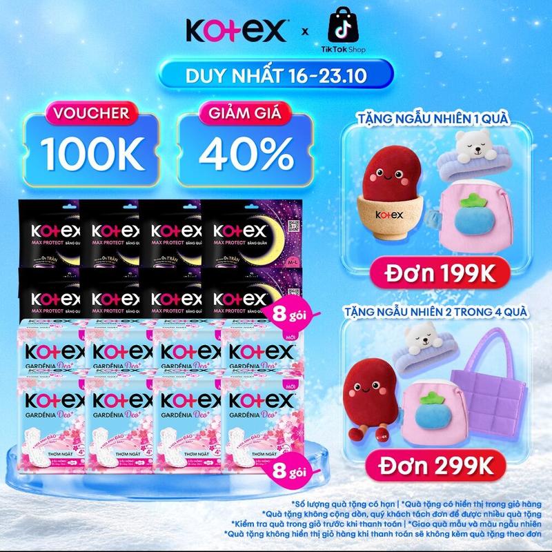 [QUÀ TẶNG HOT] Combo 8 gói băng vệ sinh nữ Gardenia Deo+ - Hoa Anh Đào siêu mỏng cánh 23cm 8 miếng + combo 8 gói BVS Kotex ban đêm dạng quần cỡ M/L 2 miếng, khô thoáng, thấm hút nhanh, chống tràn​, khử mùi, bvs kinh nguyệt nhiều, bvs chính hãng, tampon​