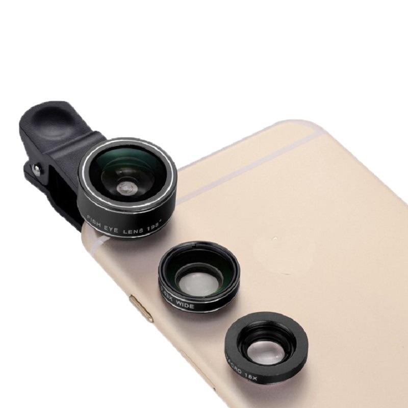 Bộ ống kính ngoài 3 trong 1 với ống kính góc rộng 180°, ống kính macro 15x và ống kính góc rộng cho điện thoại thông minh (0,63×).