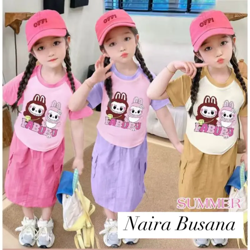 Setelan Labubu Rok & Hotpant //  Set Kuromi Bonus Tas // Set Celana Cargo Anak Perempuan Fashion 0