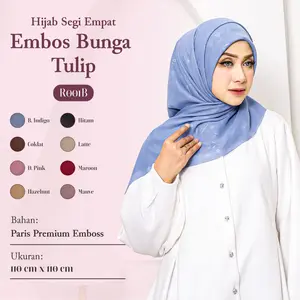 HIJAB SEGI EMPAT BAHAN PARIS PREMIUM VELVET EMBOS MOTIF BUNGA TULIP - R001B