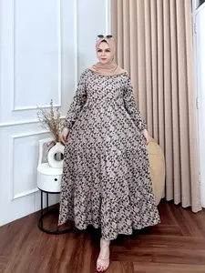 Ms.Dress Pita Kecil Terbaru 2025 Rayon Super Premium Gamis Wanita Muslim Dewasa Elegan Simpel Maxi Pita Bunga Busui Wudhu Friendly Panjang 135cm Santai  Tali Samping Nyaman Di Pakai Halus