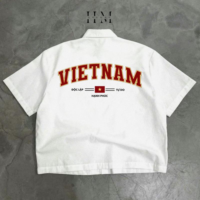 Áo Sơ Mi Boxy Việt Nam '' ĐỘC LẬP - TỰ DO - HẠNH PHÚC '' VER 2 Unisex Nam Nữ Chất Liệu Kaki 2 da SIXHUMAN HMA052