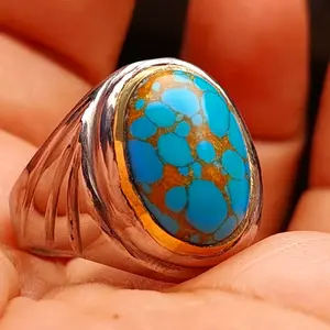 Cincin Pirus biru serat emas ring monel nyaman dipakai anti karat