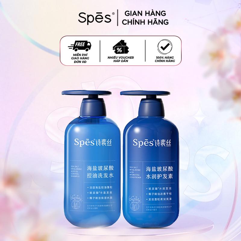 Combo Dầu Gội, Xả SPES chiết xuất Axit Hyaluronic Muối Biển tự nhiên kiểm soát dầu 600ml