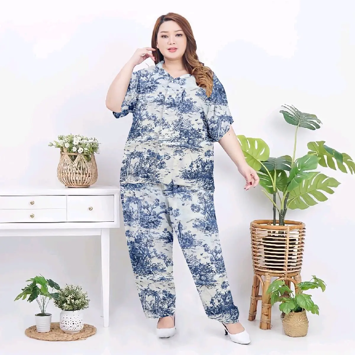 cp kemeja jumbo ld 120cm/setelan baju tidur wanita/piyama wanita/ Celana Panjang/ Dewasa wanita jumbo