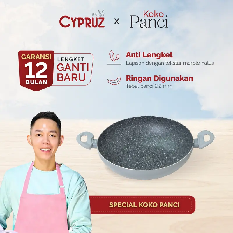 [SPECIAL KOKO PANCI] [COD] Cypruz Wajan Kuali 30 cm Abu Anti Lengket Tanpa Tutup Featehrlight Series Kitchenware 0