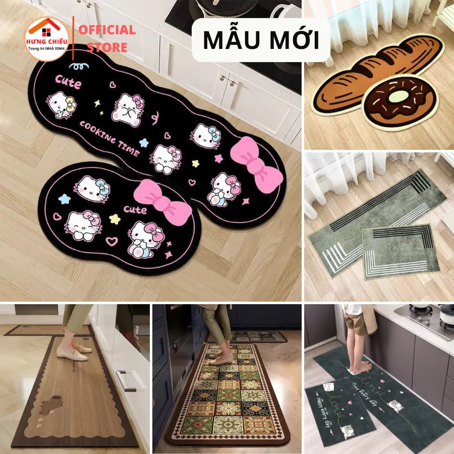 Thảm bếp bộ 2 tấm 40x60 và 40x120cm thấm hút nước chống trơn trượt dễ vệ sinh chất nỉ lì ED02