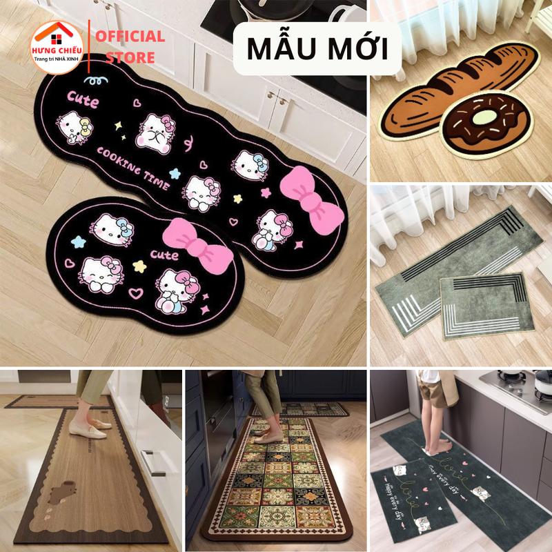 Thảm bếp bộ 2 tấm 40x60 và 40x120cm thấm hút nước chống trơn trượt dễ vệ sinh chất nỉ lì ED02
