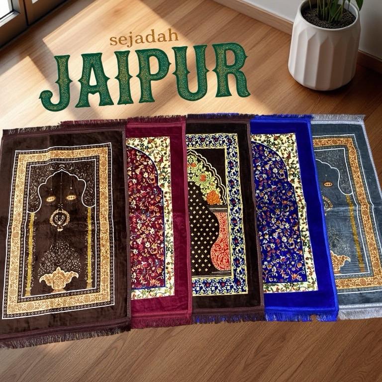 Sajadah JAIPUR Tebal Embos Halus Nyaman Ukuran Standar 70 x 110 Empuk Lembut - Motif Hitam - Turki, Muslim sajad ah Rumbai 1