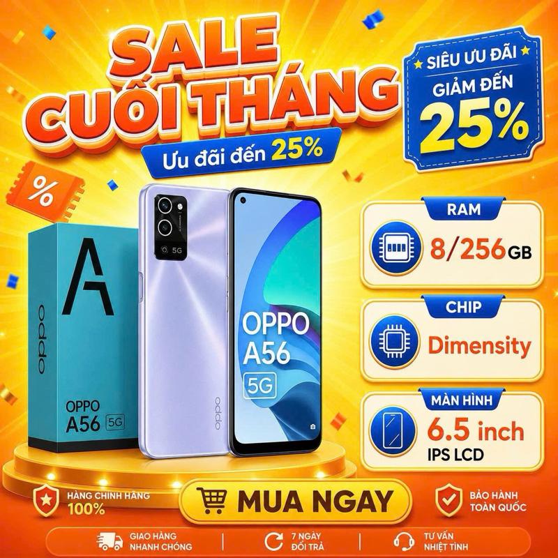 1310-2nd hand-( Hỗ Trợ Volte) Điện Thoại OPPO A56 5G Cấu Hình Ram 8/256GB, Chip Dimensity Hiện Đại, Màn Hình 6.5” Sắc Nét, Hỗ Trợ 2 Sim 2 Sóng, Đáp Ứng Tốt Các Nhu Cầu Sử Dụng Hàng Ngày