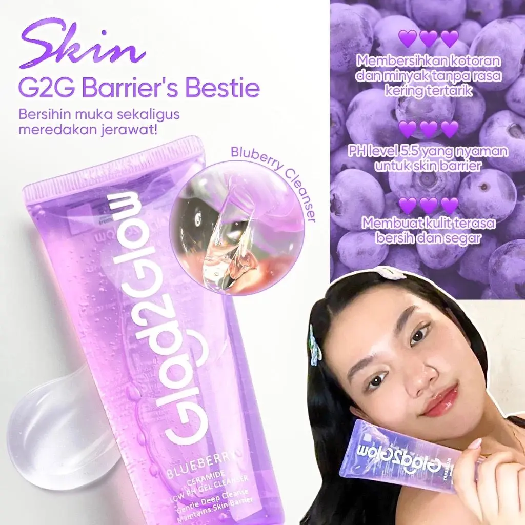 Glad2Glow Blueberry Ceramide Low pH Gel Cleanser - Facial Wash Blueberry G2G