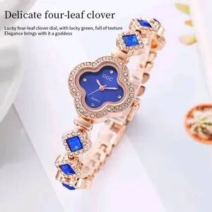 Jam Tangan Perempuan Model Clover Quart Bunga Tali Rantai Cantik dan Elegant Rose gold - Watches Aksesoris (Bisa Cod)