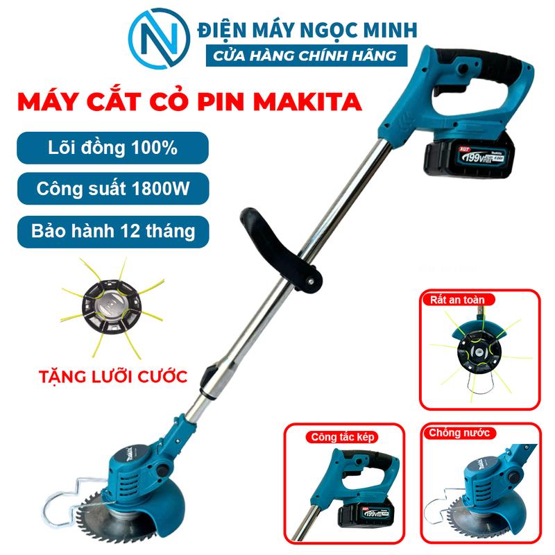  Máy cắt cỏ dùng pin MAKITA 199V tặng LƯỠI CƯỚC cắt cỏ pin cầm tay mini pin 10 cell bảo hành 12 tháng 