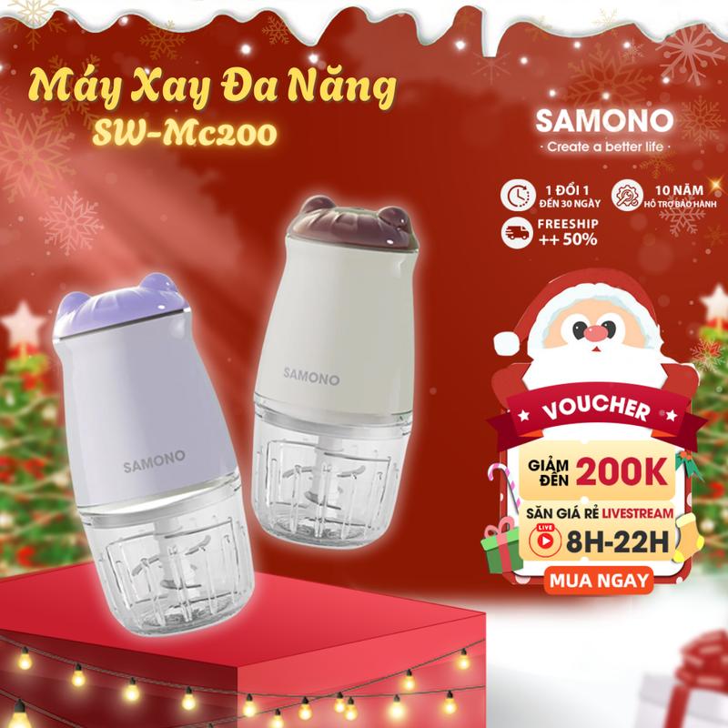 BH 1 Năm Samono Máy Xay Thực Phẩm Đa Năng Xay Thịt Xay cháo ăn dặm 6 Lưỡi Inox,200W Cối Thủy Tinh Xay Nhuyễn Mịn SW-MC200