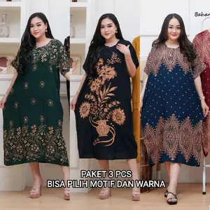Daster Jumbo Paket hemat 3 pcs Bisa pilih motif dan warna Daster jumbo Motif Terbaru kekinian Busui Rayon santung Adem Daster ibu ibu model terbaru Bumil Dress Wanita