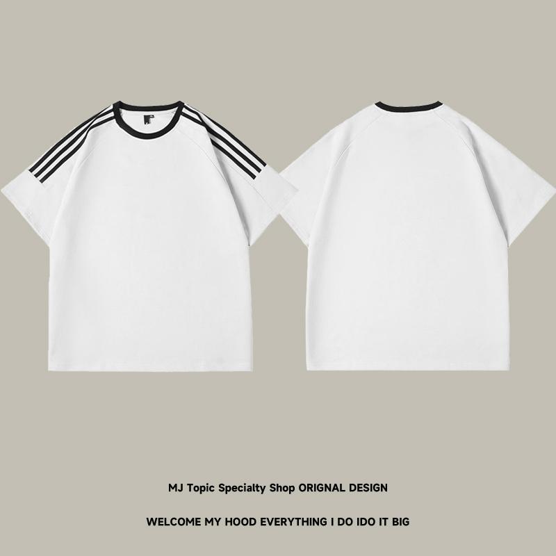 Kaos lengan pendek pria putih tiga garis musim panas warna solid baru kaos polos pria oversize pria atasan pria 6