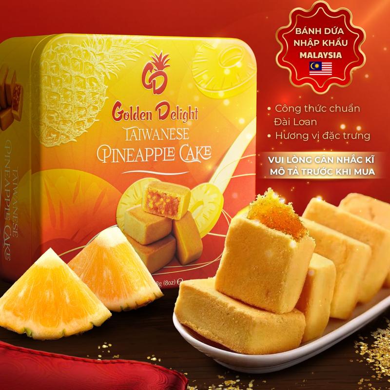 Bánh Dứa Đài Loan Golden Delight Tai Thong 228g 6 bánh hộp - Bánh Nhân Dứa Thật Hương Vị Chua Thanh Ngọt Dịu NK MALAYSIA