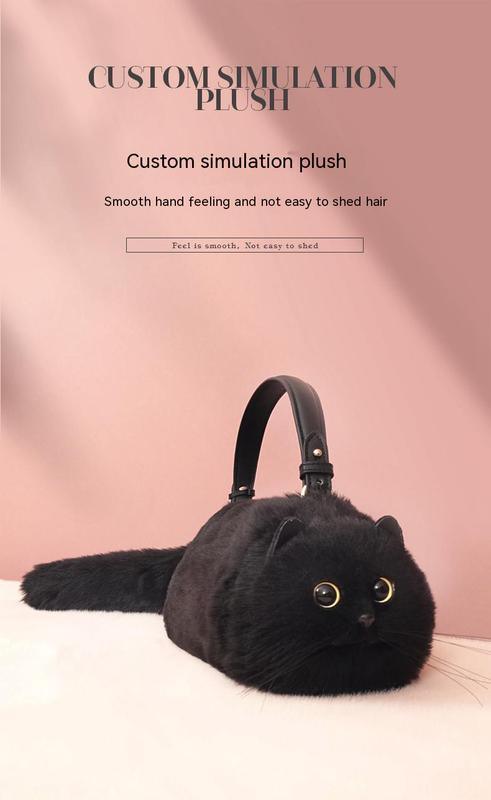 Product Introduction of One Shoulder Bag Female Design Small Man Messenger Bag Versatile Hand Made Autumn and Winter Plush Cute Cat Bag 11