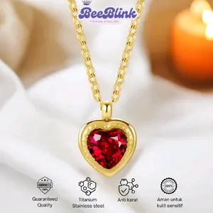Kalung Titanium RUBI batu merah anti karat anti hitam model baru rantai nori