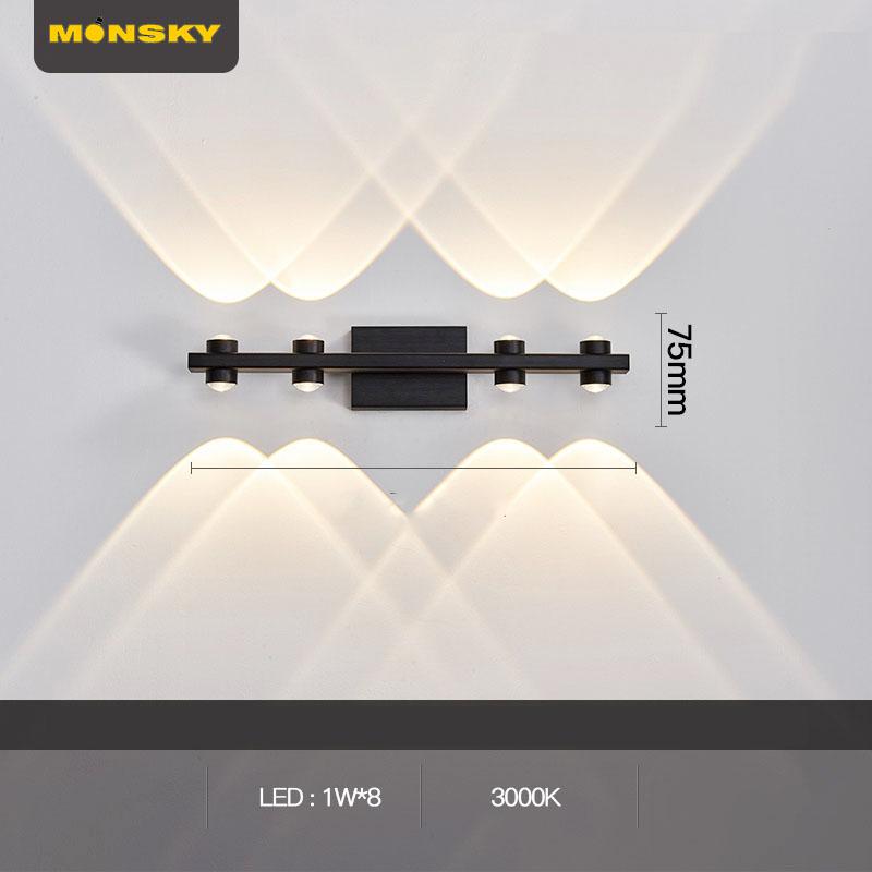  Đèn hắt tường soi tranh rọi gương MONSKY PONTAR khung đen hiện đại với chế độ ánh sáng vàng cao cấp. 