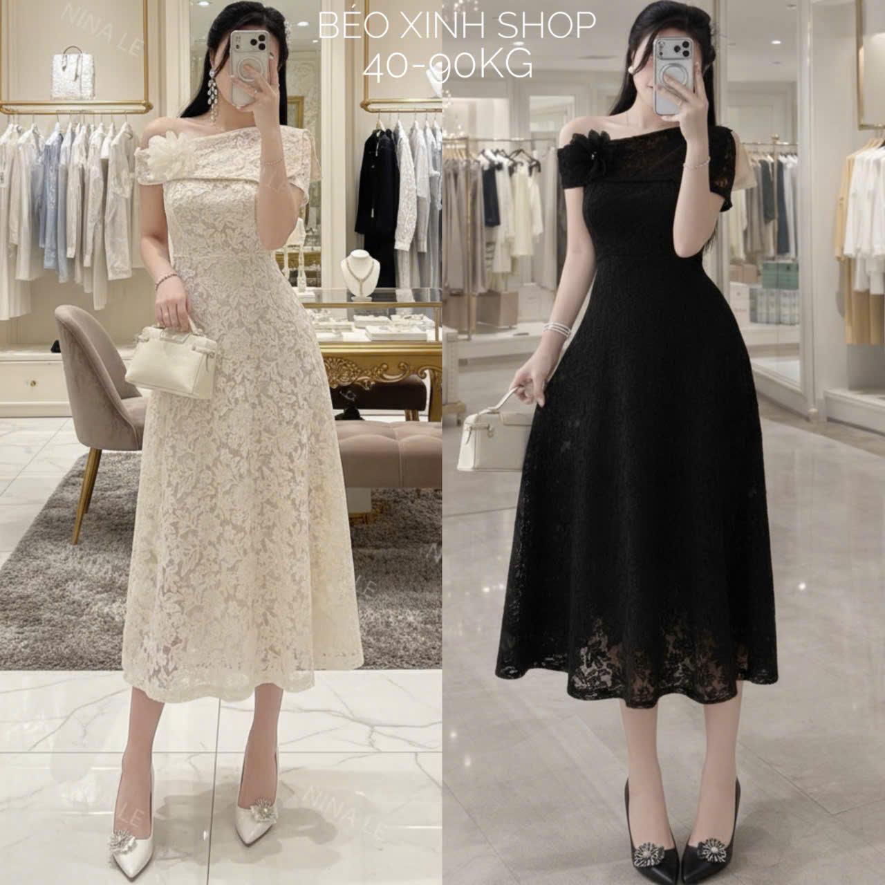 Đầm Dự Tiệc Thiết Kế 2 Lớp Ren Tiểu Thư Phối Trễ Vai Tiểu Thư (Vải Ren 2 Lớp) Cao Cấp Thanh Lịch Sang Trọng Cho Các Nàng Bigsize 40–90kg Thời Trang Nữ Béo Xinh Shop - A.1741