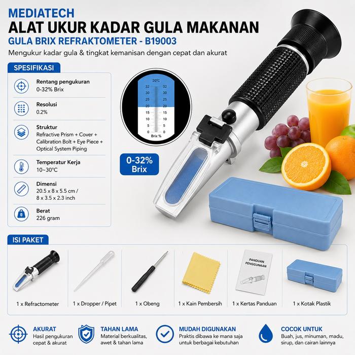 Gambar Alat Ukur Kadar Gula Makanan Minuman Refractometer Brix (RHB-32 ATC) - B19003 dari Mediatech Travel Gadget Kota Administrasi Jakarta Utara Tokopedia
