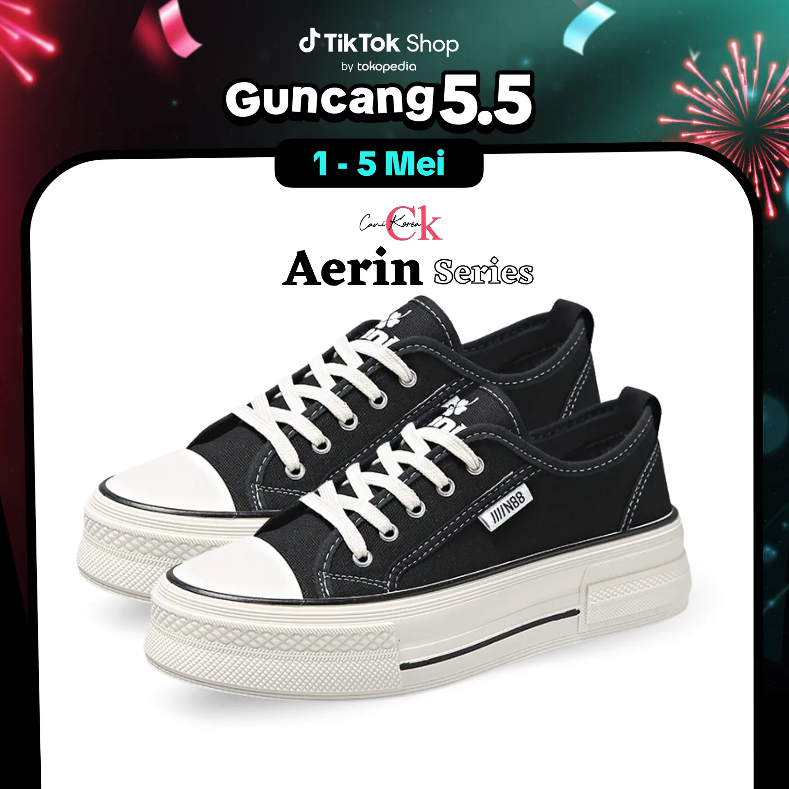 CANIKOREA Aerin Sepatu Kasual Wanita Canvas Bertali Fashion Korea Casual Shoes K9178