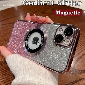 Luxury Gradient Glitter plating magnetic transparent case for iPhone 16 15 14 13 12 11 Pro max Soft case shockproof protection bumper back cover | Hot Item