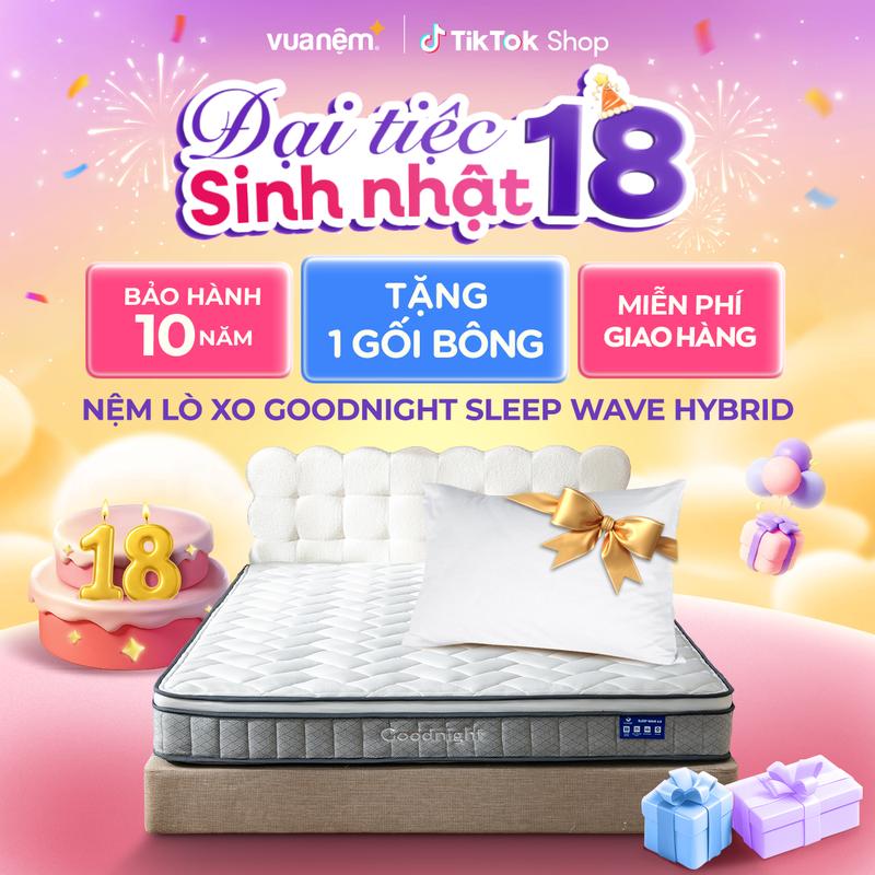 ( Tặng 1 gối bông) Nệm lò xo mùa cưới Goodnight Sleep Wave Hybrid VUA NỆM, lò xo túi độc lập, đàn hồi chống rung, cách ly chuyển động, cao 20cm, bảo hành 10 năm KLS nemgiare
